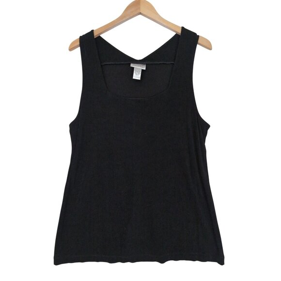 Chicos Travelers Tank Top Size 3 Womens XL Black Square Neck Slinky Casual Vaca‎ - Picture 1 of 8